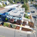 Aerial view of the Nanaimo healthcare building and landscaped frontage following civil water servicing improvements.